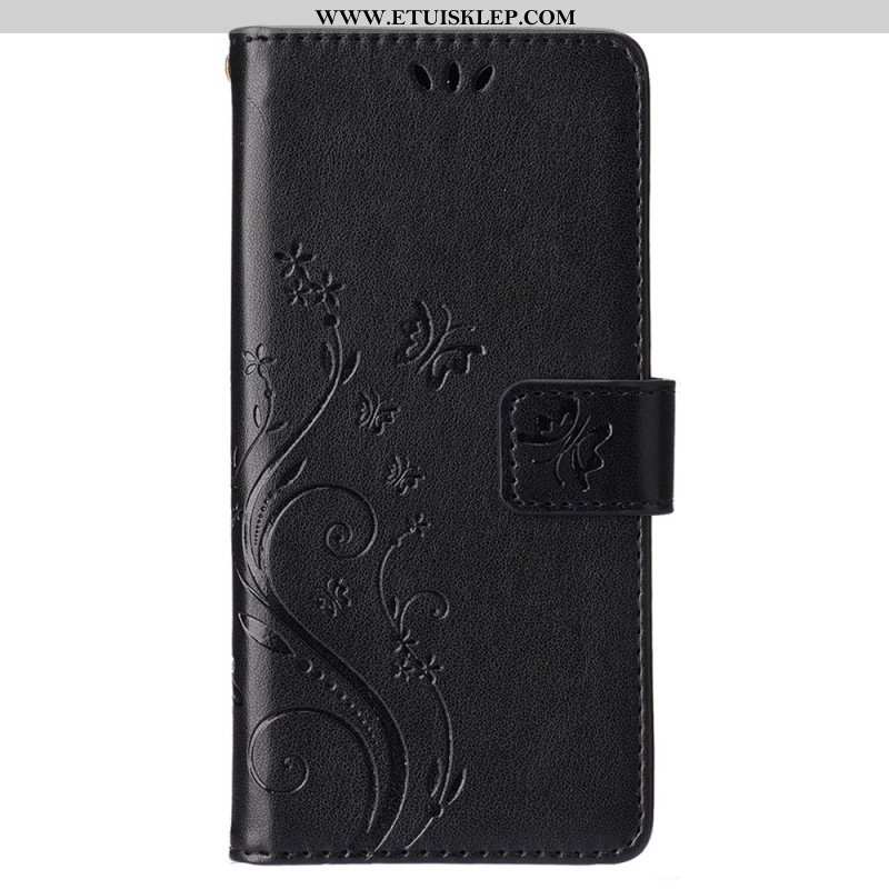 Etui Folio do iPhone 15 Kwiaty Ze Smyczą